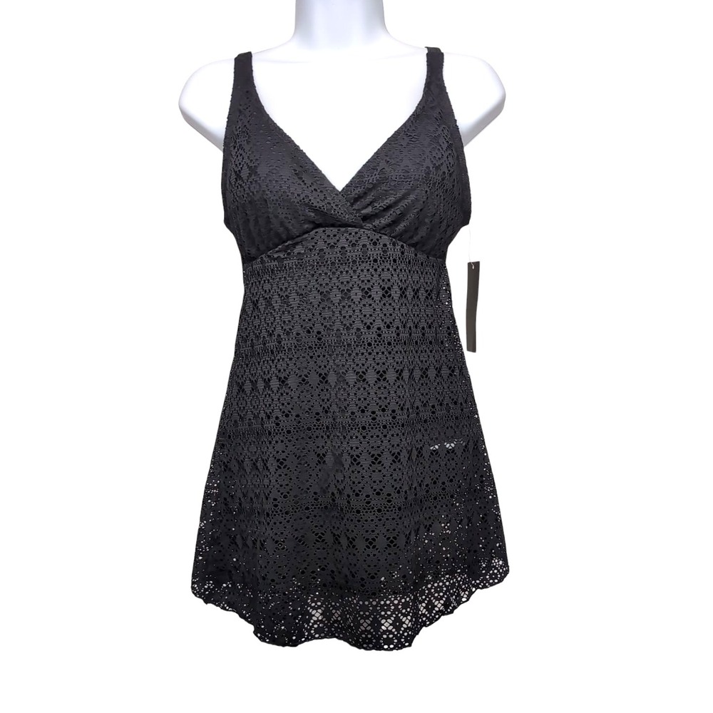 ALISHA LEVINE Swim Dress Womens Size 12 Black Crochet Swimsuit Swimwear NEW NWT - Picture 2 of 11